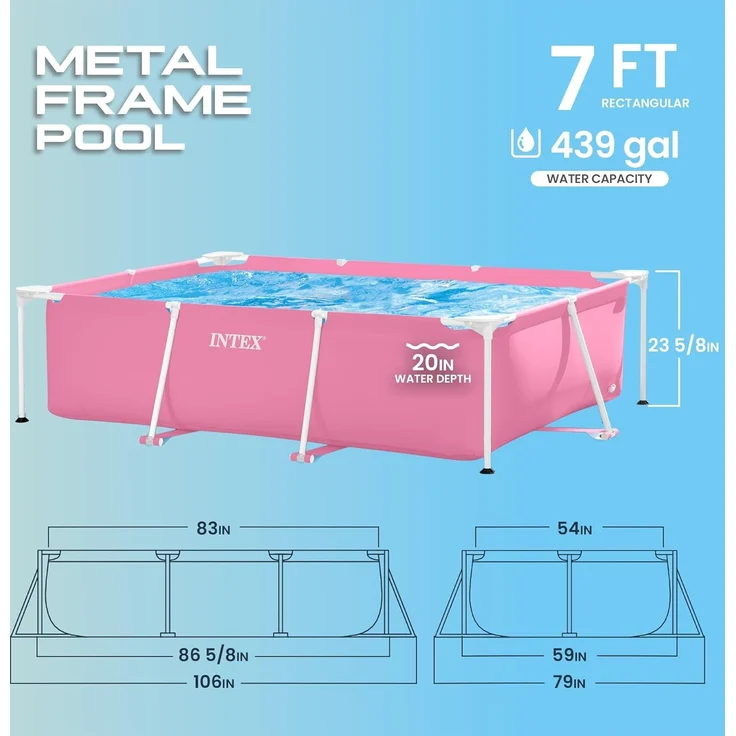 Intex 28266NP - Rechteckiger Aufstellpool mit Rahmen, 1662 L, Stahl und PVC, Rosa, 220 x 150 x 60 cm – Bild 2