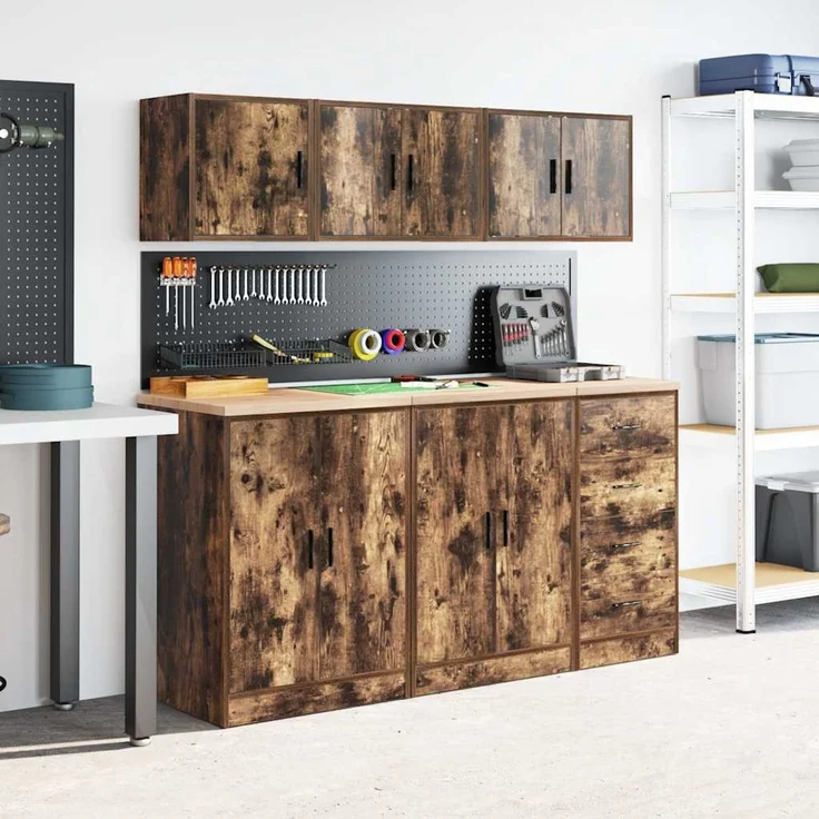 vidaXL Garagen-Wandschrank Räuchereiche Holzwerkstoff 860651 – Bild 3