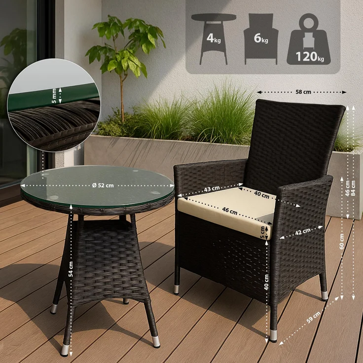 Outdoor Sitzgruppe RIRAM - Kunststoff Dunkelbraun 110x110x84 cm | Gartenmöbelset 2 Personen Poly Rattan Balkonmöbel Set Bistrotisch Terrassenmöbelset – Bild 4