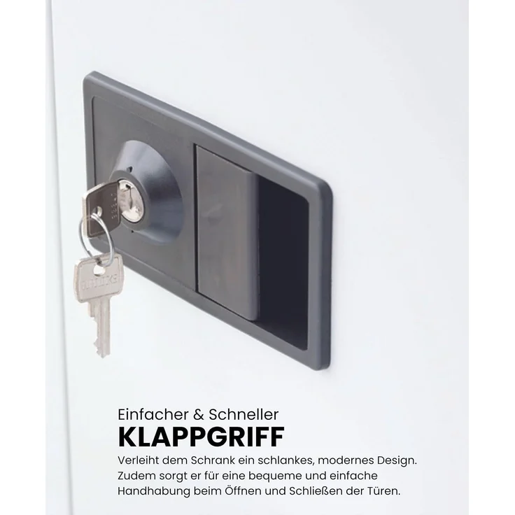BISLEY Universal Flügeltürenschrank abschließbar - Stahlschrank mit 3-Punkt-Schloss, Tiefe: 50 cm - Werkstattschrank aus Metall mit 1 verzinkten Fachboden für 2 Reihen - Farbe: lichtgrau, HC402S1G-645 – Bild 6