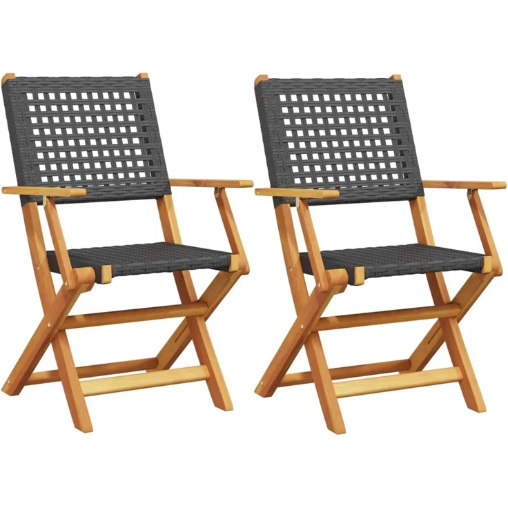 vidaXL Klappstühle, 2 Stück, schwarz, Massivholz Akazie und Polyrattan 367663 – Bild 2