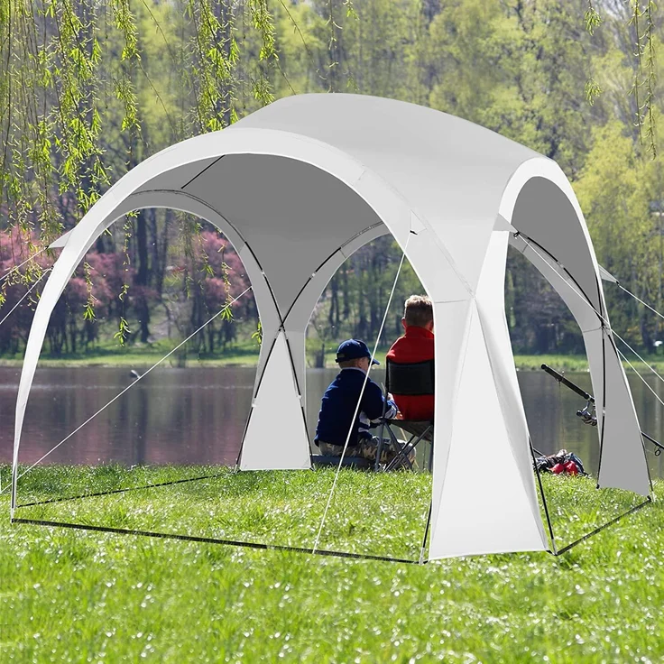 COSTWAY Partyzelt Pavillon weiß, Gartenzelt Gartenpavillon Strandzelt UPF50+ Sonnenschutz, Terrassenzelt für 6-8 Personen Camping Strand 327x327x270cm – Bild 1