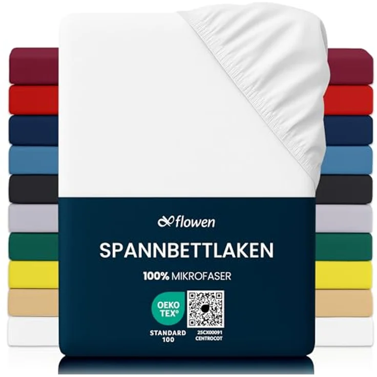Flowen Spannbettlaken 180x190 cm Mikrofaser, Weiß, atmungsaktiv und hypoallergen, 30 cm Tiefe, knitterfrei, maschinenwaschbar – Bild 1