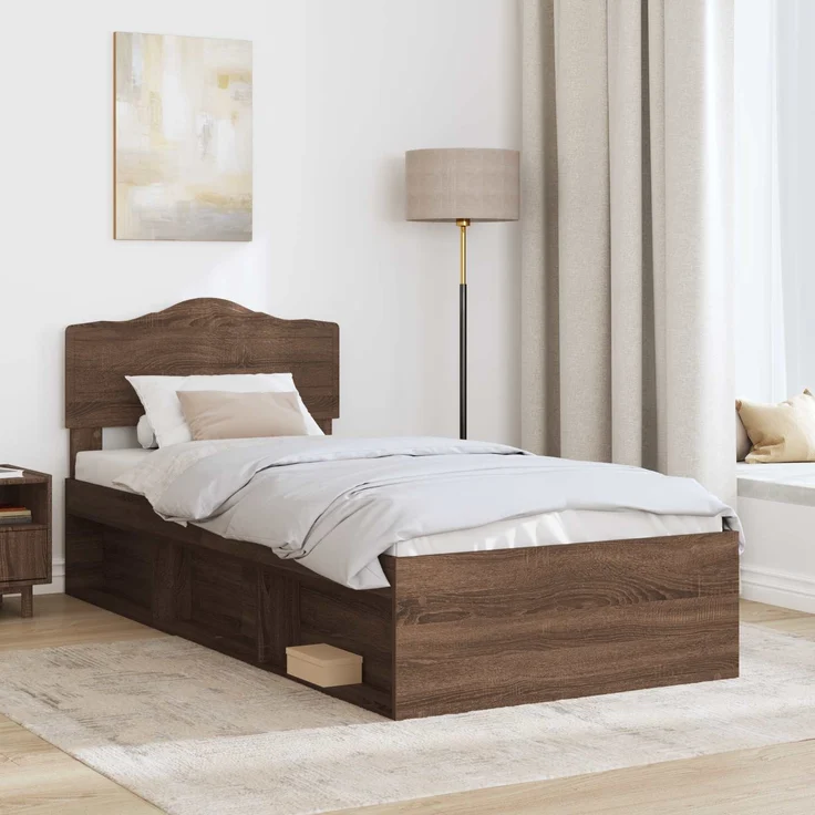 vidaXL Bettrahmen Braun Eichen-Optik 75 x 190 cm Massives Kiefernholz 3412967 – Bild 2