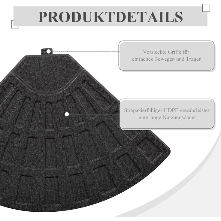 Outsunny Beschwerungsgewicht mit 52 kg Wasser oder 68 kg Sand befüllbar, Sonnenschirme mit Kreuzständer, (Sonnenschirmfuß, 1-tlg, Sonnenschirm), HDPE, Schwarz – Bild 5