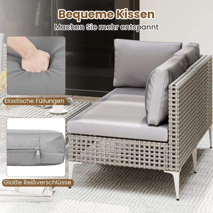 Rattan Gartenmöbel Set Balkonmöbel Set mit Sitz- & Rückenkissen Gartengarnitur – Bild 4