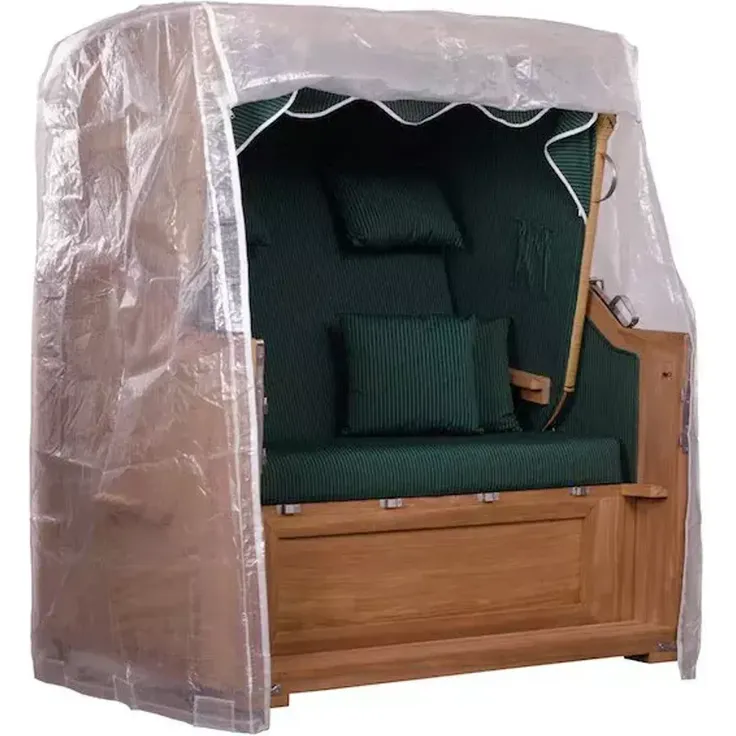 MR. DEKO Strandkorb-Schutzhülle PVC M – Transparent, UV-stabil & wetterfest, für 2-Sitzer (Passend für alle 2-Sitzer Strandkörbe bis 120 cm Breite, 1-St), Abdeckplane PE-Gewebe mit Reißverschlüssen & Zugband