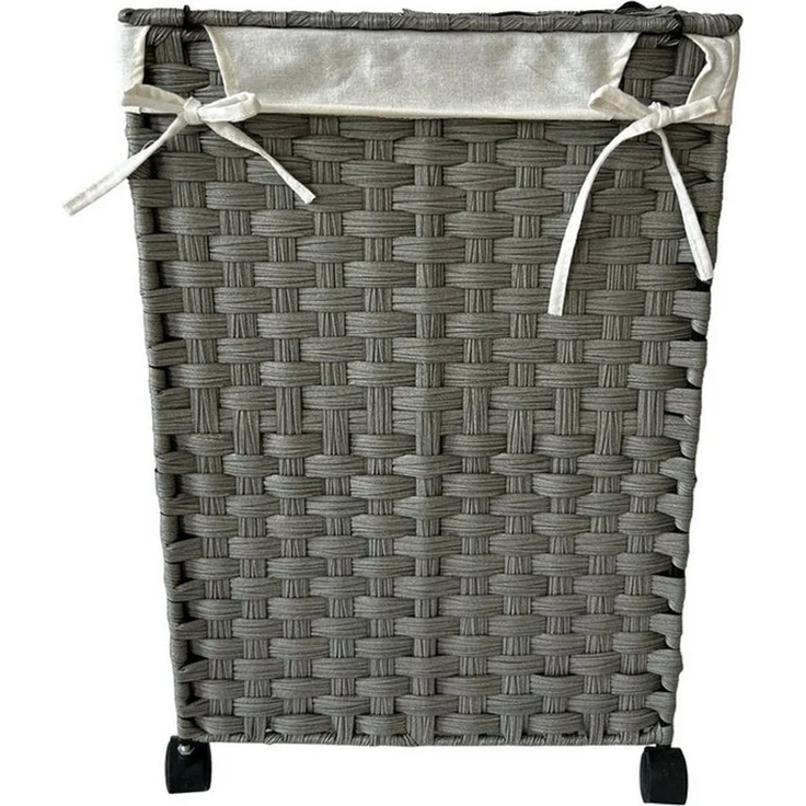 HTI-Living Wäschekorb Wäschesammler 40 Liter Briena Grau (Stück, 1 St, 1 Wäschesammler), Wäschekorb Polyrattan auf Rollen – Bild 3