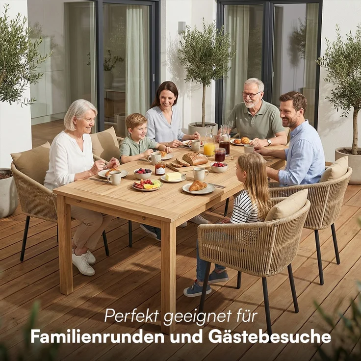 STEELSØN 'Nair' Polyrattan Gartenstuhl, 6er-Set, hellbraun, wetterfest & UV-beständig, Balkonstühle bis 160 kg belastbar, Gartensessel inkl. Kissen – Bild 10