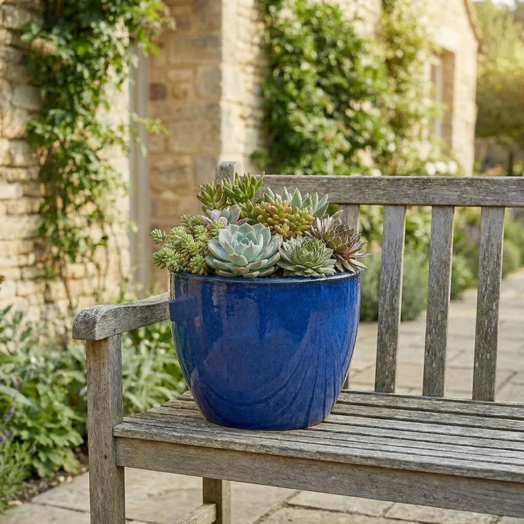 Teramico Blumentopf XXL Pflanztopf Keramik Eggpot Royalblau – Ø 60x50 cm (1 St), Frostfest, UV-Fest – Bild 9