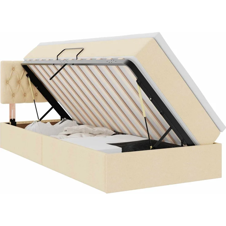 vidaXL LED-Speicherbett mit Matratze Creme 90 x 200 cm Stoff 3371185 – Bild 2