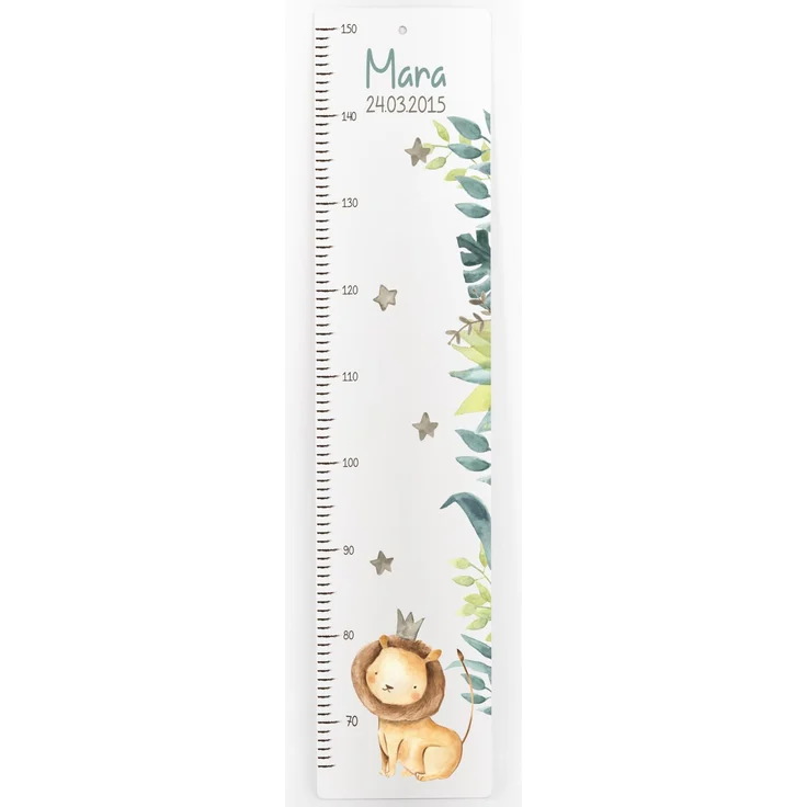 Kidsmood - Personalisierte Messlatte Kinder aus Holz – Hochwertige Messleiste & Wand-Deko für Baby- & Kinderzimmer mit abenteuerlichem Löwe – Tolles Taufgeschenk für Mädchen & Jungen - Skala 65-140cm