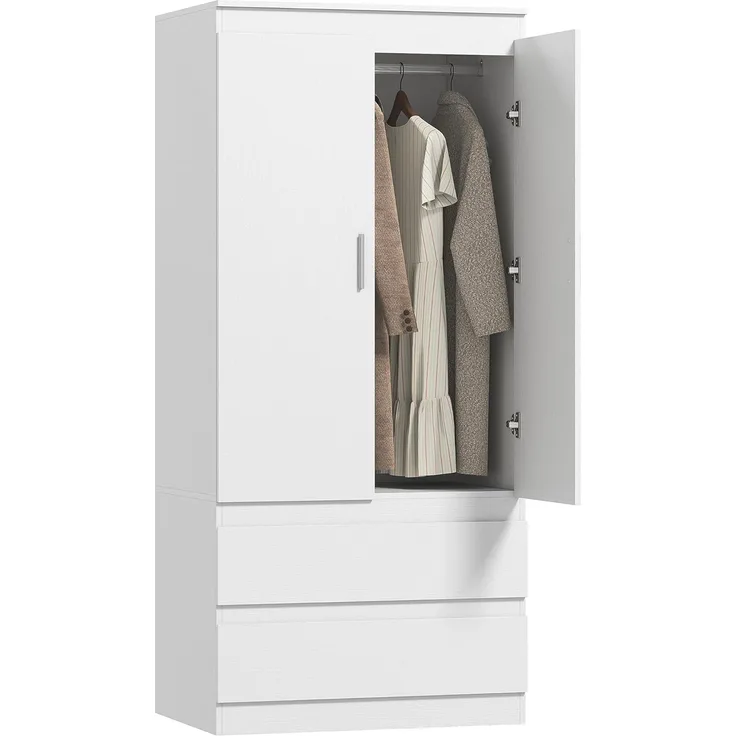 HOMCOM Kleiderschrank mit 2 Türen, 2 Schubladen (Garderobenschrank, 1-St, Schlafzimmerschrank) für Schlafzimmer, Weiß