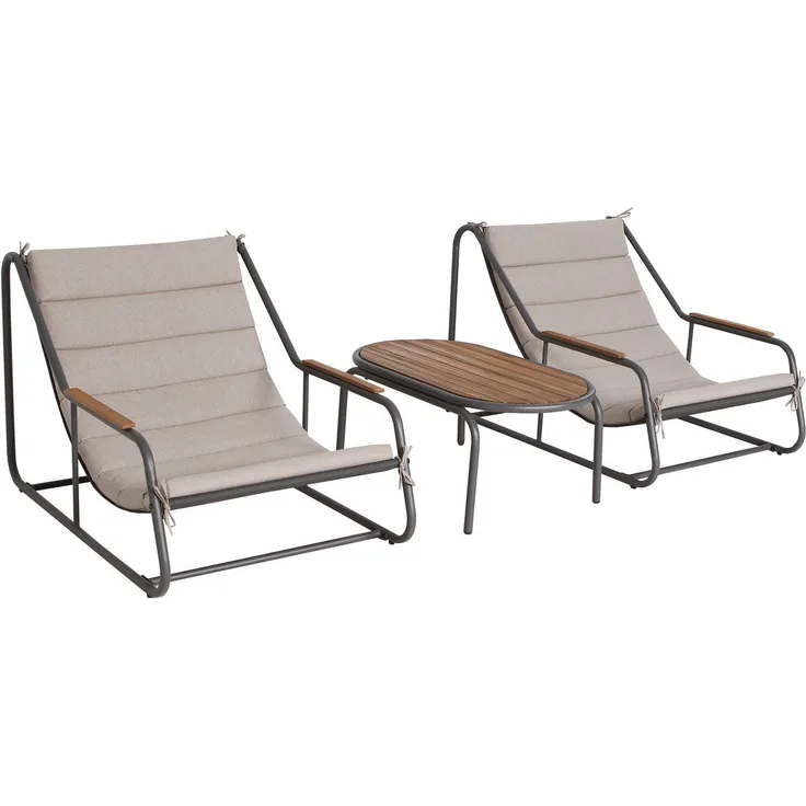 KONIFERA Balkonset Tarassa, (Set, 5-tlg, 2x Sessel, 2x Auflage, 1x Tisch), bestehend aus 1 Tisch, 2 Stühlen und 2 Sitzkissen