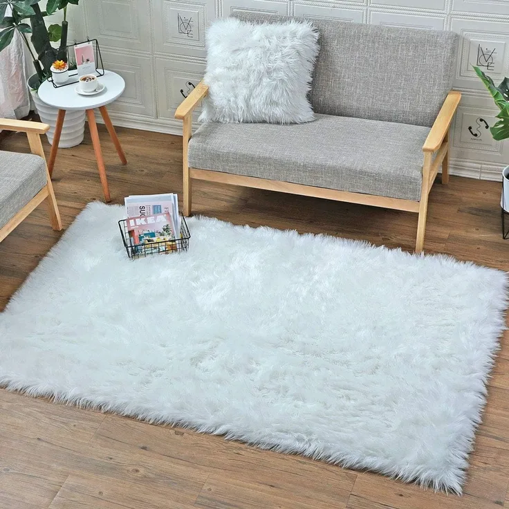 HLZDH Faux Lammfell Schaffell Teppich Kunstfell Dekofell in Super weich Lammfellimitat Teppich Longhair Fell Optik Nachahmung Wolle Bettvorleger Sofa Matte. (Weiß, 180 X 80 cm)