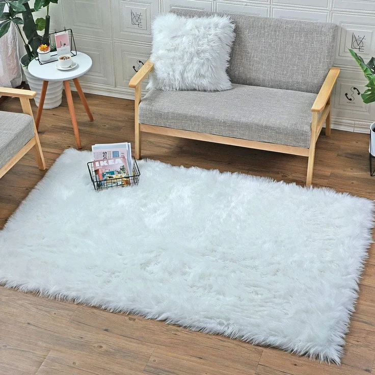 HLZDH Faux Lammfell Schaffell Teppich Kunstfell Dekofell in Super weich Lammfellimitat Teppich Longhair Fell Optik Nachahmung Wolle Bettvorleger Sofa Matte. (Weiß, 180 X 80 cm)