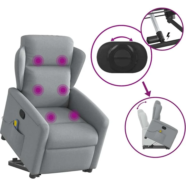 vidaXL Massagesessel mit Aufstehhilfe Hellgrau Stoff 3303144 – Bild 7