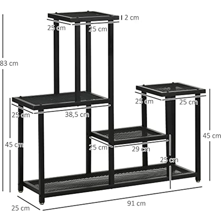Outsunny Pflanzentreppe mit 4 Regalen, Wetterbeständig, Blumentreppe (Pflanzenregal, 1 St, Blumenständer), für Garten, Balkon, Schwarz – Bild 7
