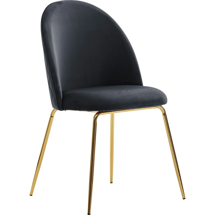 Esszimmerstuhl 2er Set Samt Schwarz gepolstert goldene Beine Skandinavisch – Bild 2