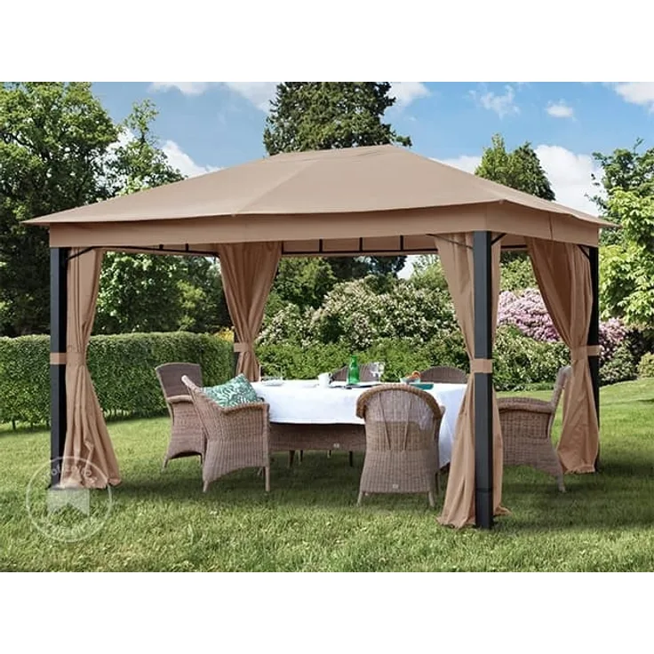 Gartenpavillon 3x4 m ALU PREMIUM ca. 220g/m² Dachplane wasserdicht Pavillon - 4 Seitenteile Gartenzelt taupe ca. 9x9 cm Profil