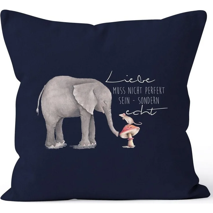 MoonWorks Dekokissen Kissenbezug Geschenk Liebe muss nicht perfekt sein sondern echt Elefant Maus Kissen-Hülle Deko-Kissen 40x40 Baumwolle MoonWorks® – Bild 1