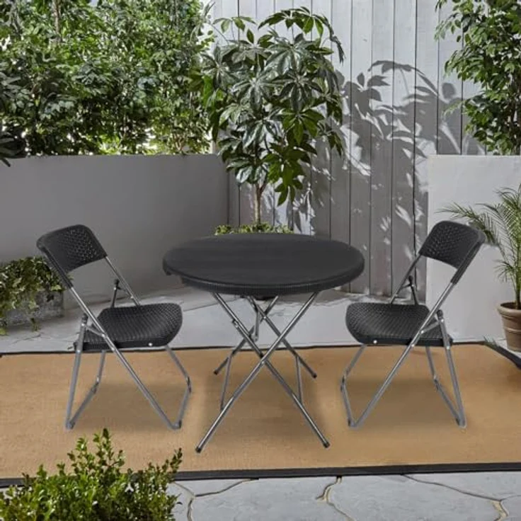 Sekey Balkonset 3 Teilig, Klappbar Balkonset Kleiner Balkon 2 Personen, Bistro Gartenmöbel Set Rattan Wetterfest, Belastbarkeit Klappstuhl 200KG & Klapptisch 50KG, Balkonmöbel Set Bistro – Bild 3