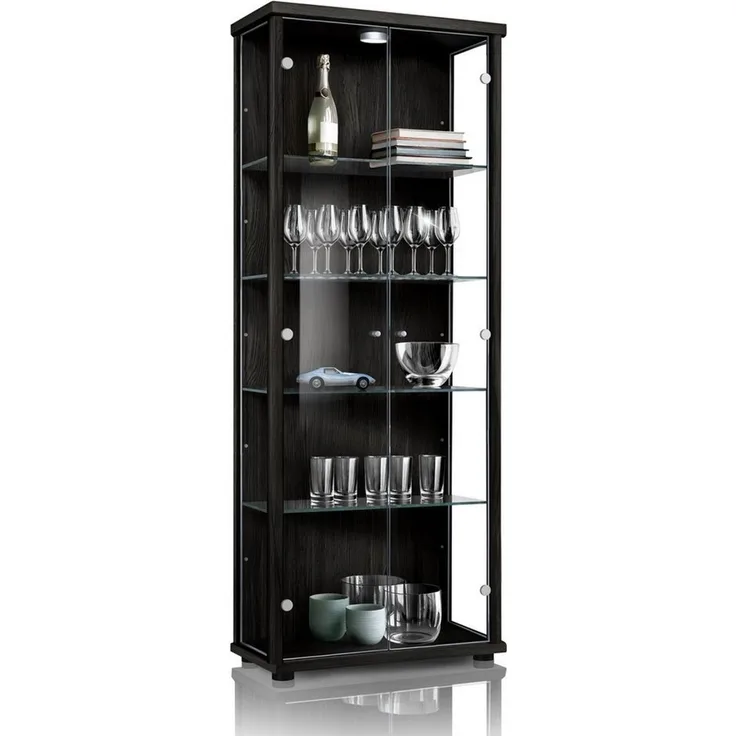 K-Möbel Glasvitrine C1019 (Glasvitrine (176x67x33 cm) mit 2 Glastüren) Glasvitrine Stehend