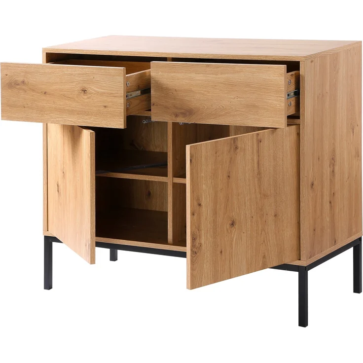 Casâme 'LENNY' Kommode, 2 Türen, 2 Schubladen, Eichendekor - L90 x H80 cm - Eiche – Bild 6