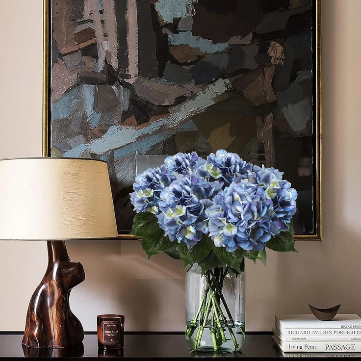 Künstliche Kunsthortensien Blau 53cm 3er Set Deko Kunstblumen – Bild 5