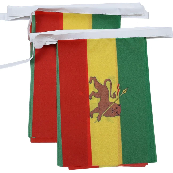 AZ FLAG - Fahnenkette Äthiopien Mit Löwen 6 Meter Mit 20 Flaggen - 21x14 cm - Äthiopien Girlande Flaggenkette 14x21 Cm