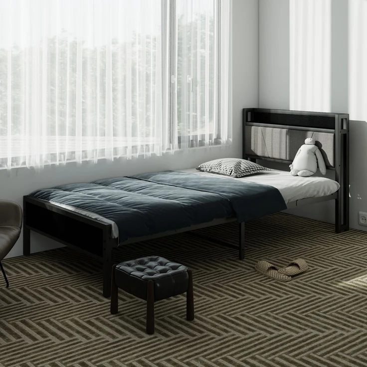 Metallbett 90x200 cm mit USB & Stauraum-Kopfteil, Schwarz, Traglast 400 kg (ohne Matratze) – Bild 5