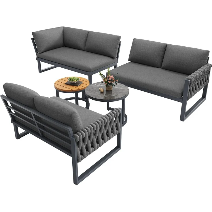 Merax Gartenlounge-Set, 6-Sitzer Gartenmöbel-Set Sitzgruppe mit 2 stapelbaren Couchtische, grau – Bild 9