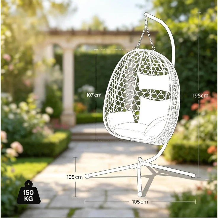 Hängeeierstuhl aus PE-Rattan, höhenverstellbar & 360° schwenkbar, 105x105x195 cm, Anthrazit – Bild 4