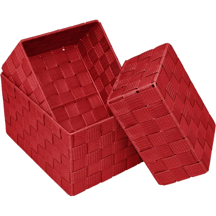 Lashuma Aufbewahrungskorb (Set, 3 St), rote Bad Körbchen mit Flechtmuster