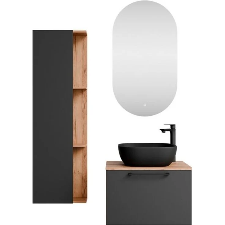 Planetmöbel Badmöbel-Set Astra, (Waschtisch mit Waschbecken schwarz & Spiegel und 1x Midischrank, 4-St), Waschtisch und Waschbecken schwarz mit Spiegel und 2x Midischrank – Bild 4