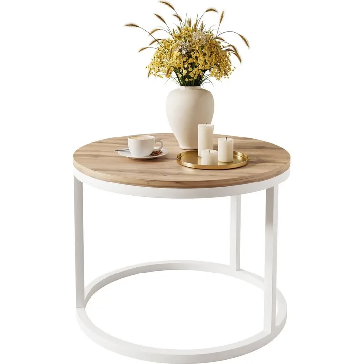 Lookway Couchtisch CIRI mit einer Platte in Holzdekor (1x Couchtisch), Durchmesser: ⌀60 cm