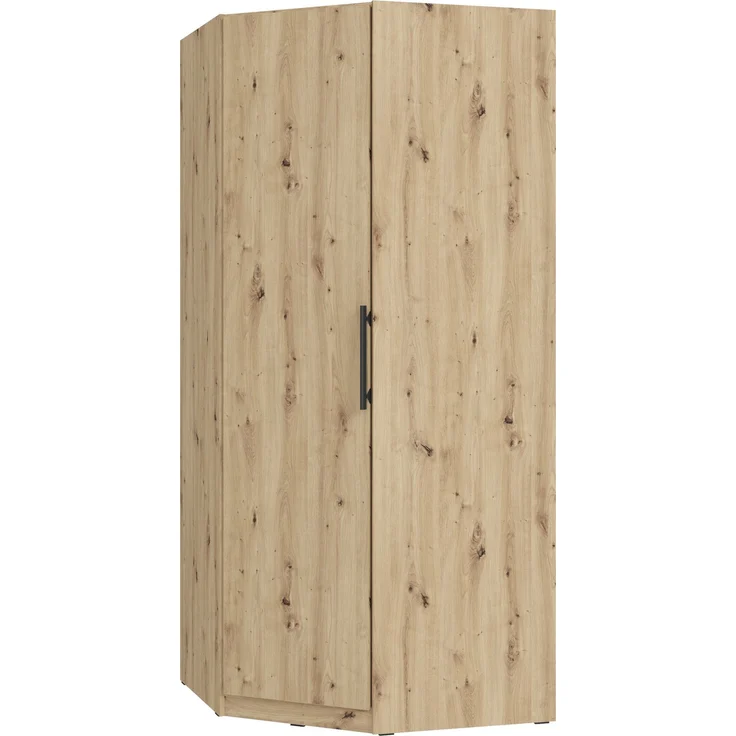 Forte CADIXO Eckkleiderschrank 90 100, Moderner Kleiderschrank, Drehtürenschrank, Schrank für kleine Räume, Holzwerkstoff, Eiche Holzdekor, 94,2 cm breit x 212,9 cm hoch x 94,2 cm tief – Bild 3
