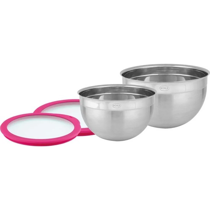 RÖSLE Schüssel-Set 2-tlg Frischhaltedeckel (Ø 20 und 24 cm), Pink Charity Edition, Hochwertige Schüsseln aus Edelstahl zur Zubereitung und Aufbewahrung von Speisen, spülmaschinengeeignet – Bild 2
