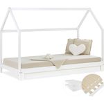 Kinderbett mit 2 Matratzen ausziehbar Hausbett 90x200 Gästebett Ausziehbett Funktionsbett Holz Weiß Kinderdoppelbett Bett Bettenhaus Spielbett