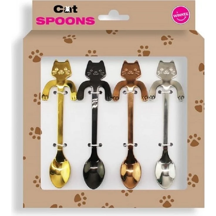 Winkee Kaffeelöffel Kätzchen (4 Stück), Teelöffel Katze Stubentiger Metall Löffel – Bild 3