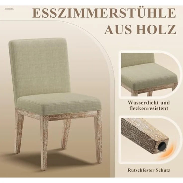 COLAMY Esszimmerstühle 4er Set, Moderne Esszimmerstühle mit Stoffbezug, Küchenstühle im Landhausstil für Restaurant und Wohnzimmer, Khaki – Bild 6
