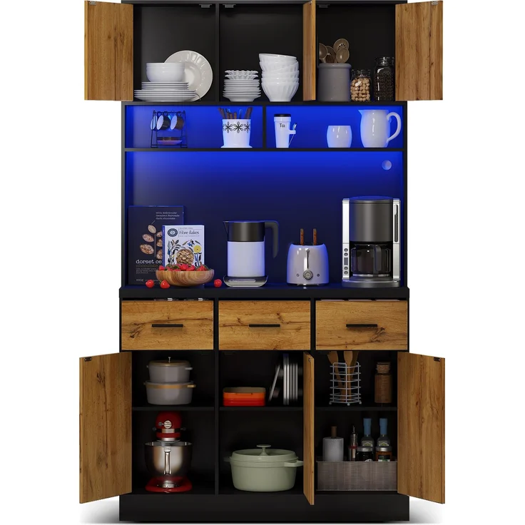 100x40x180cm, multifunktionales Buffet mit LED-Beleuchtung mit APP-Steuerung, Schubladen, verstellbaren Einlegeböden, Kabelführungslöchern und Steckdosen, ideal für Küchen und Esszimmer – Bild 7