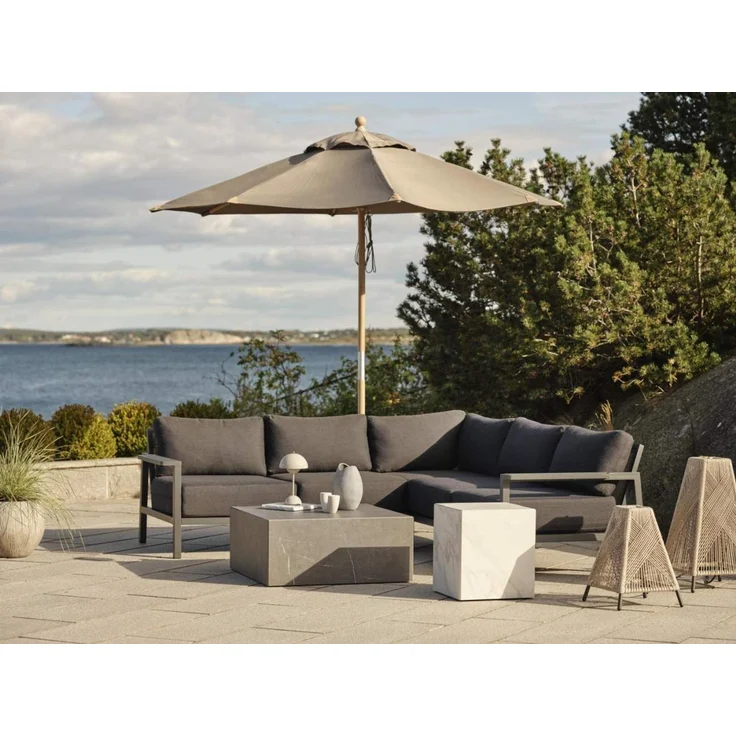 Sonnenschirm Reggio aus Buchenholz und Polyester, modern skandinavisch, Taupe, Ø 300 cm – Bild 6