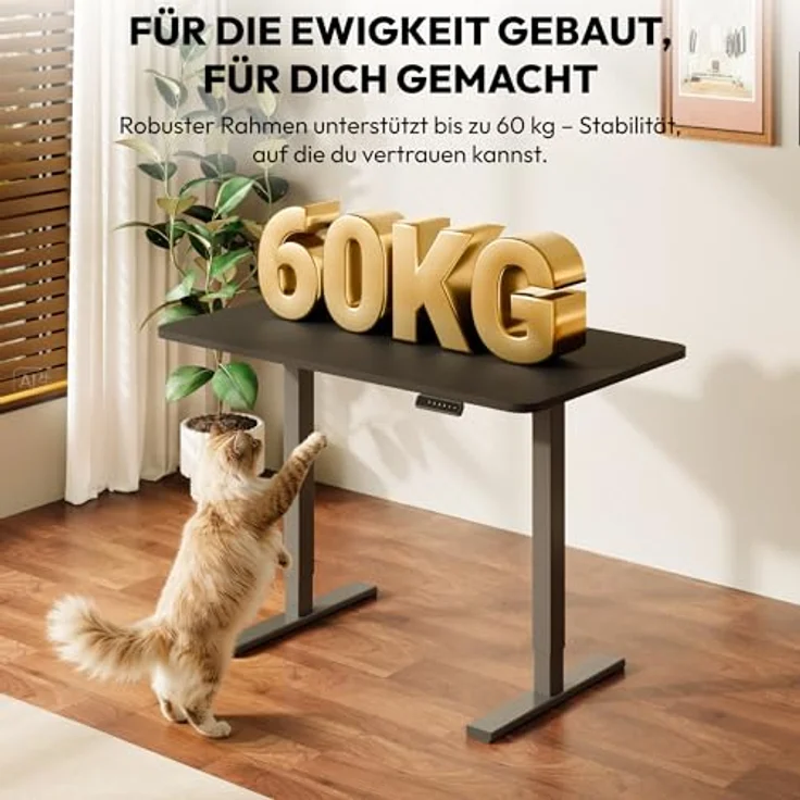 SANODESK Höhenverstellbarer Schreibtisch KOMPLETTE TISCHPLATTE Schreibtisch Höhenverstellbar Elektrisch Ergonomischer Steh-Sitz Tisch Computertisch für Heimbüro Homeoffice 120x60 cm(schwarz) – Bild 6