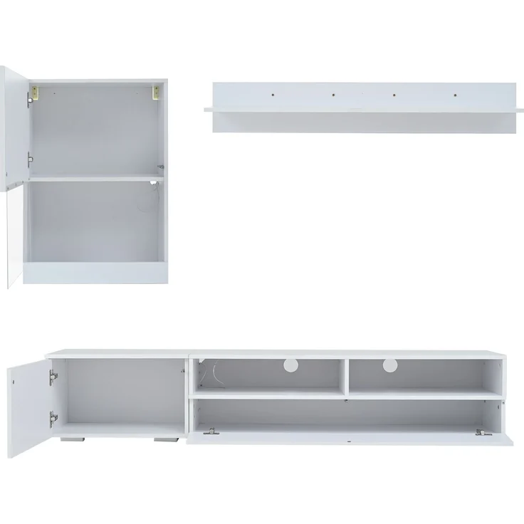 Wohnzimmermöbel 3 Set mit LED-Beleuchtung, TV Lowboard mit 2 offenen Fächern & 2 Türen,Wandschrank & Wandregal – Bild 10