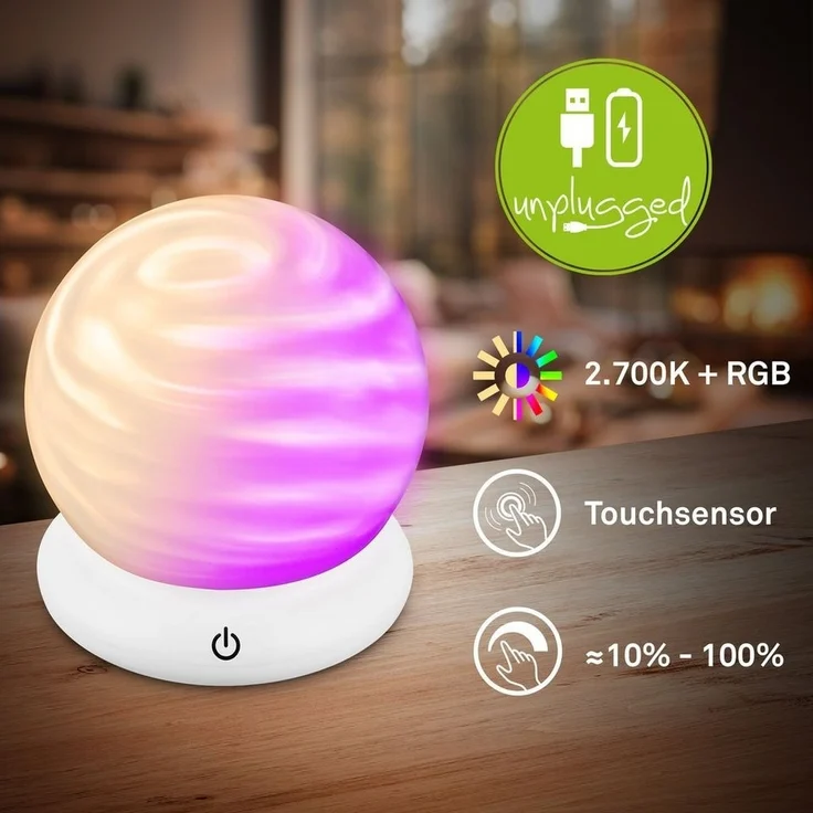 Briloner Leuchten Tischleuchte Tischlampe kabellos Akku USB-C RGB Lichteffekt, LED wechselbar, 2700K - Extra-Warmweiß, RGB - Farbwechsler, 15x16,5 cm, Akku tauschbar, Wohnzimmer, Flur, Schlafzimmer – Bild 2