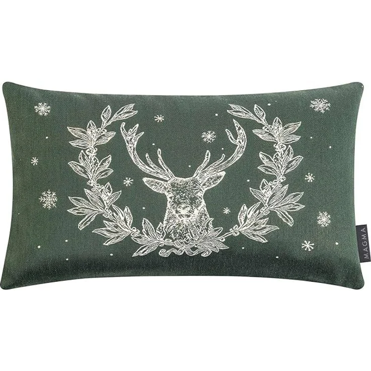MAGMA Kissenhülle Hunter Hirsch Goldeffekt - ca. 30 x 50 cm grün – Bild 1