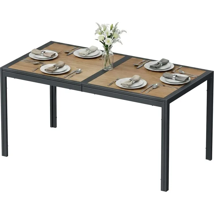 TLGREEN Gartentisch Groß, 150×80×72 cm DPC Balkontisch, (Rechteckiger Terrassentisch mit Metallgestell), Esstisch Outdoor für Garten, Balkon, Terrasse,Innenräume usw