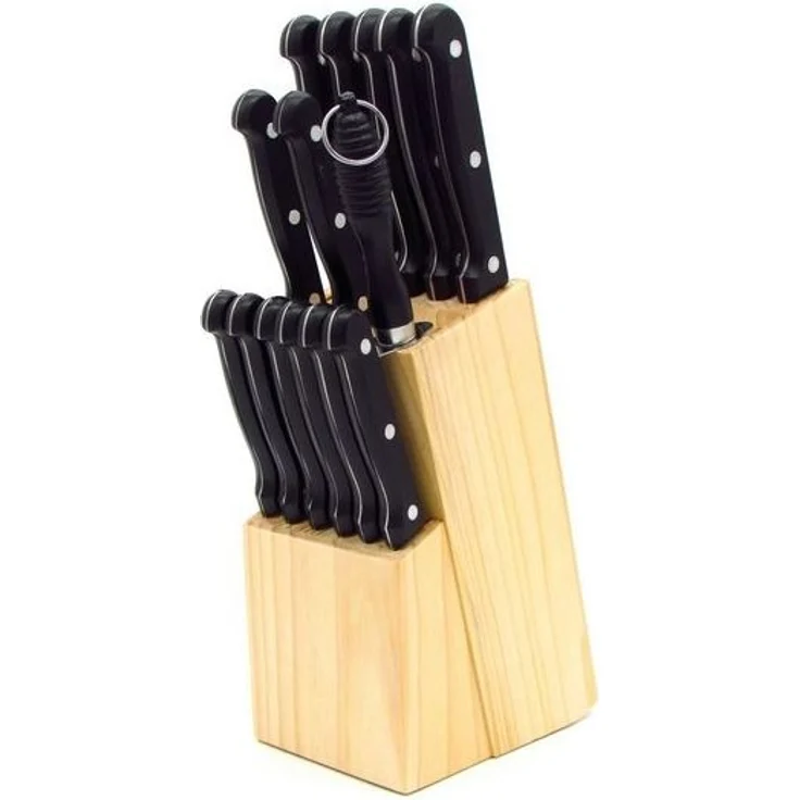 Michelino Messer-Set 15-teiliger Messerblock, 7x Küchen- 6x Steakmesser 1 Wetzstahl 1 Messerblock – Bild 4