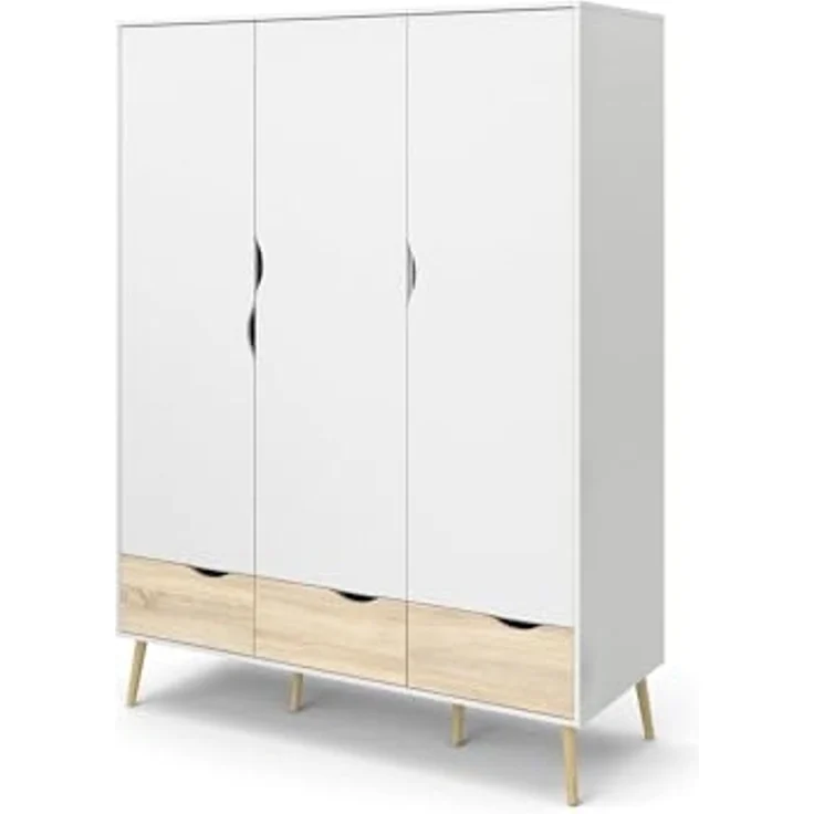 Dmora - Kleiderschrank 3 Türen Emmanuelle, Schlafzimmermöbel, Schrank, Garderobe, 147x58 h200 cm, Weiß und Eiche – Bild 7